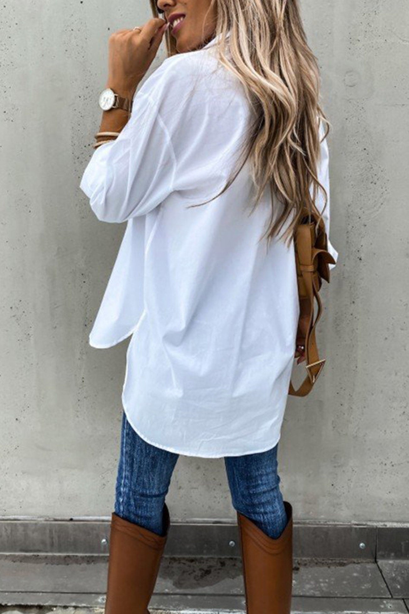 Button-down High Low Hem Blouse