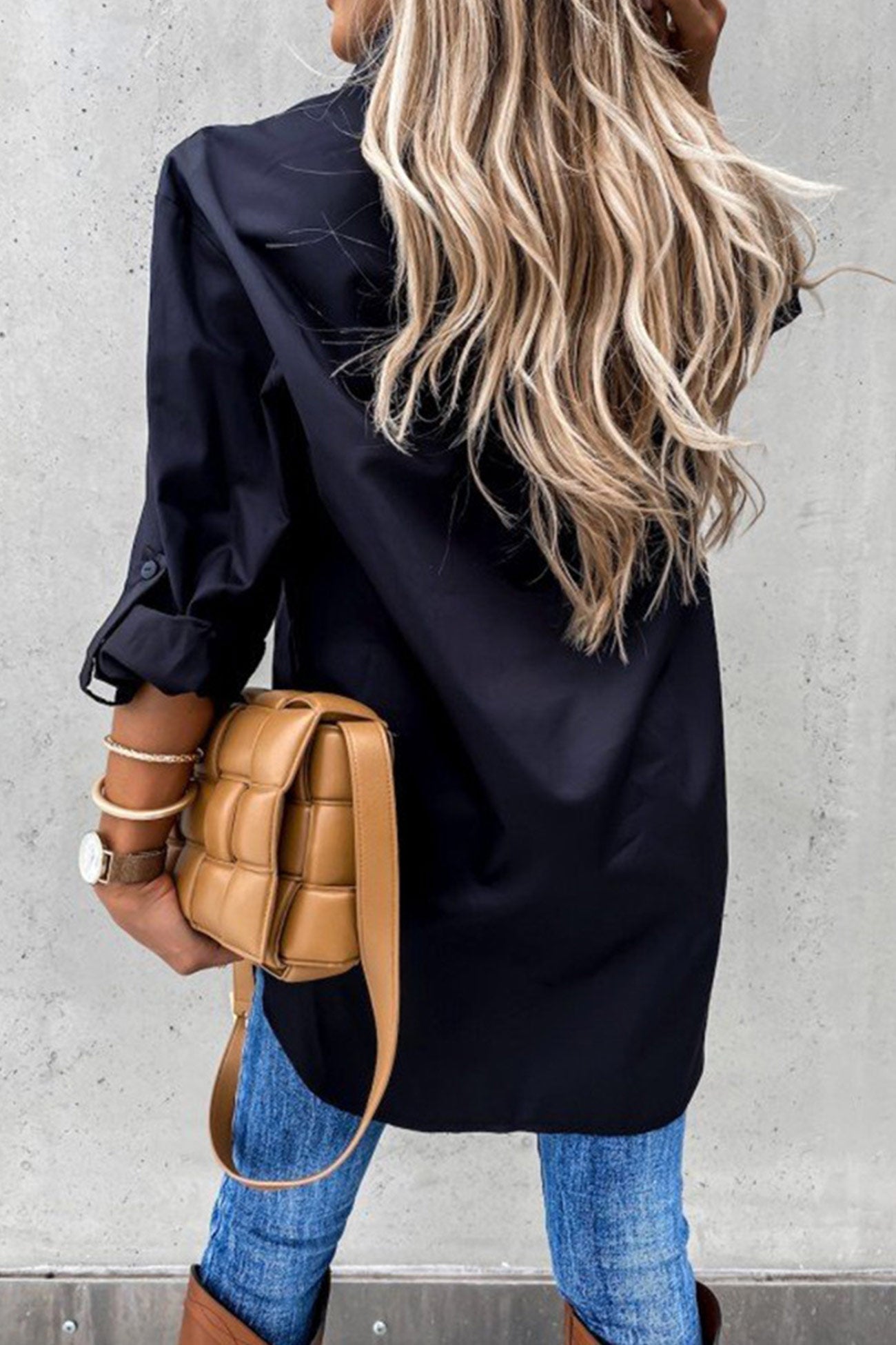 Button-down High Low Hem Blouse