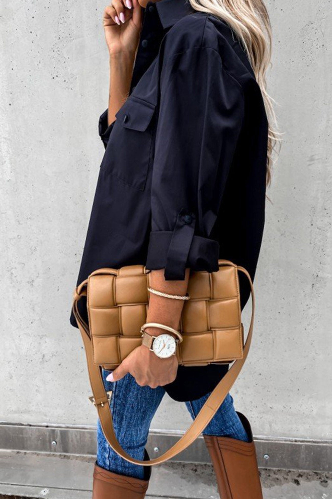 Button-down High Low Hem Blouse
