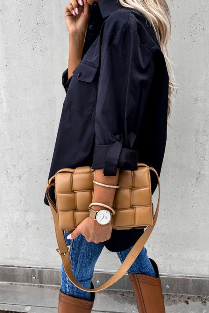Button-down High Low Hem Blouse