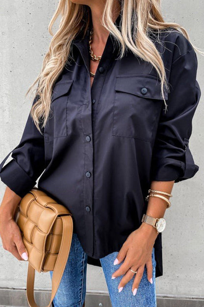 Button-down High Low Hem Blouse