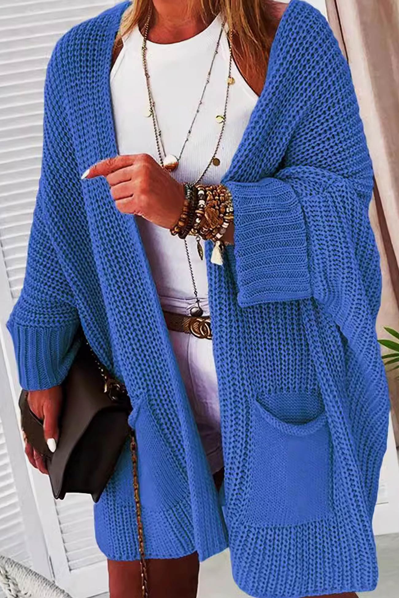 Color Bat Sleeve Open Front Cardigan