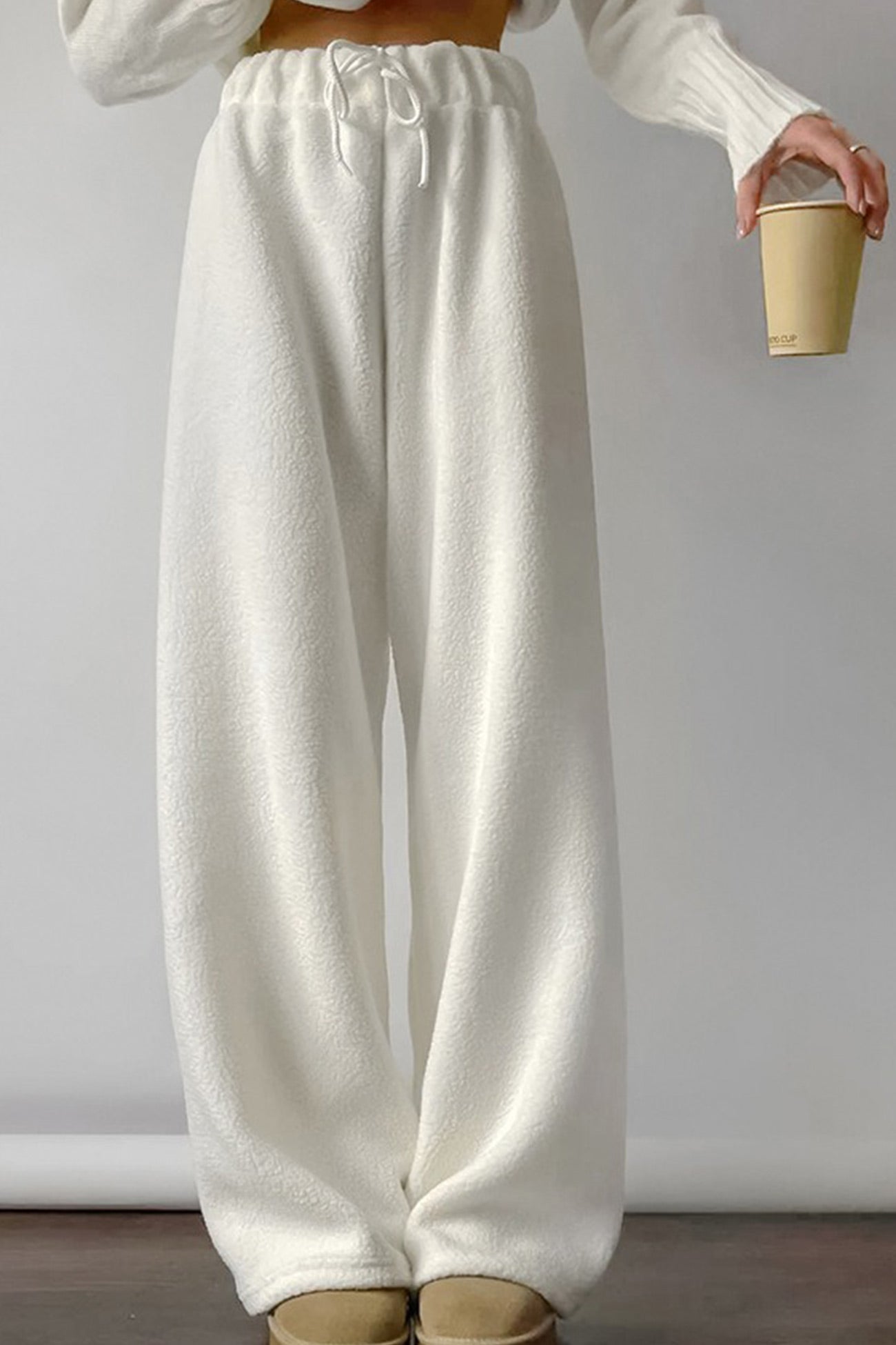 Color Elastic Waist Polar Fleece Pants