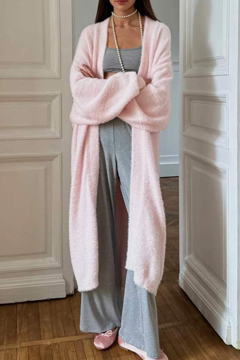 Color Fuzzy Long Cardigan