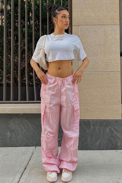 Color High Waist Cargo Pants