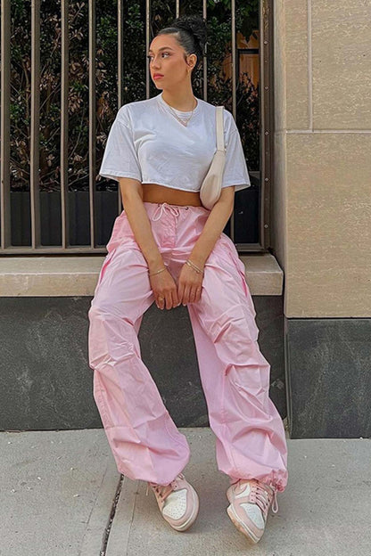 Color High Waist Cargo Pants