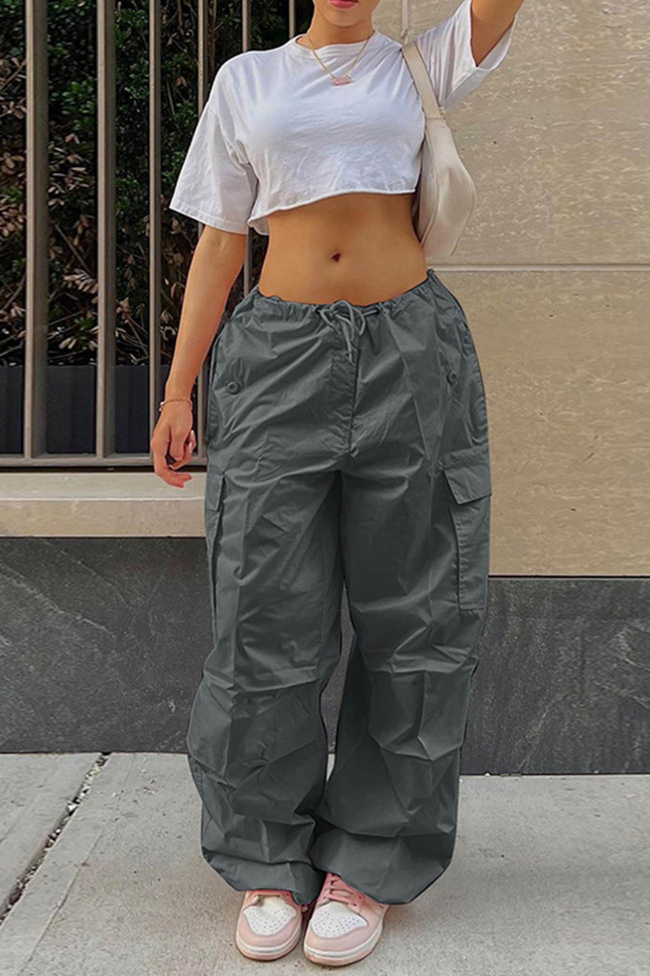 Color High Waist Cargo Pants