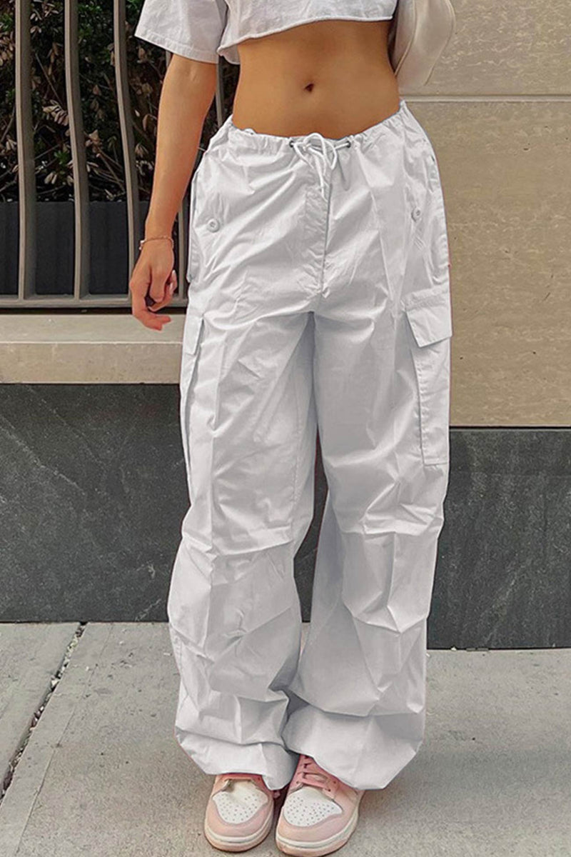 Color High Waist Cargo Pants