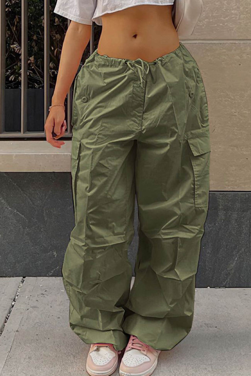 Color High Waist Cargo Pants