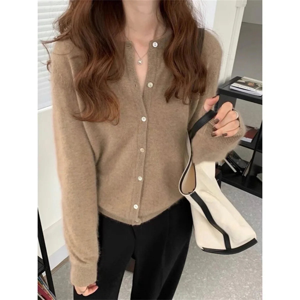 Knit Single Breasted Long Sleeve Loose Autumn Spring Cardigan