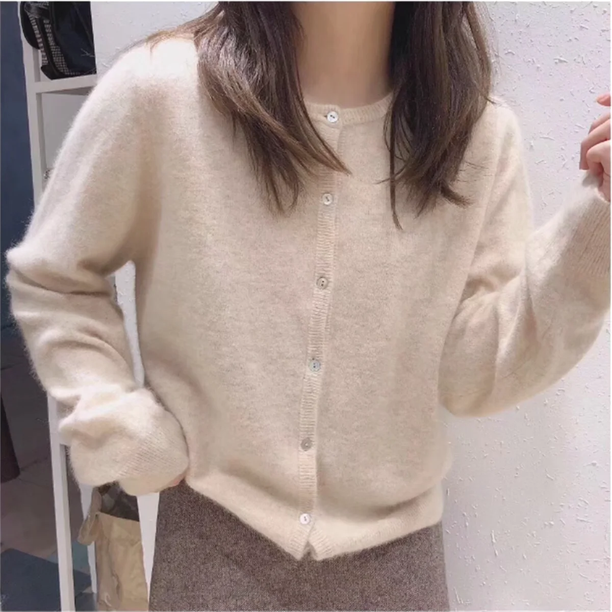 Knit Single Breasted Long Sleeve Loose Autumn Spring Cardigan