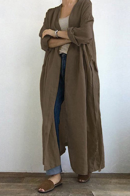 Color Pocketed Long Trench Coat