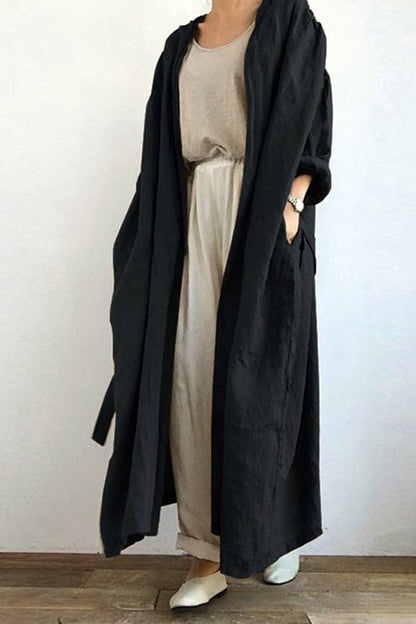 Color Pocketed Long Trench Coat