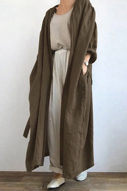 Color Pocketed Long Trench Coat