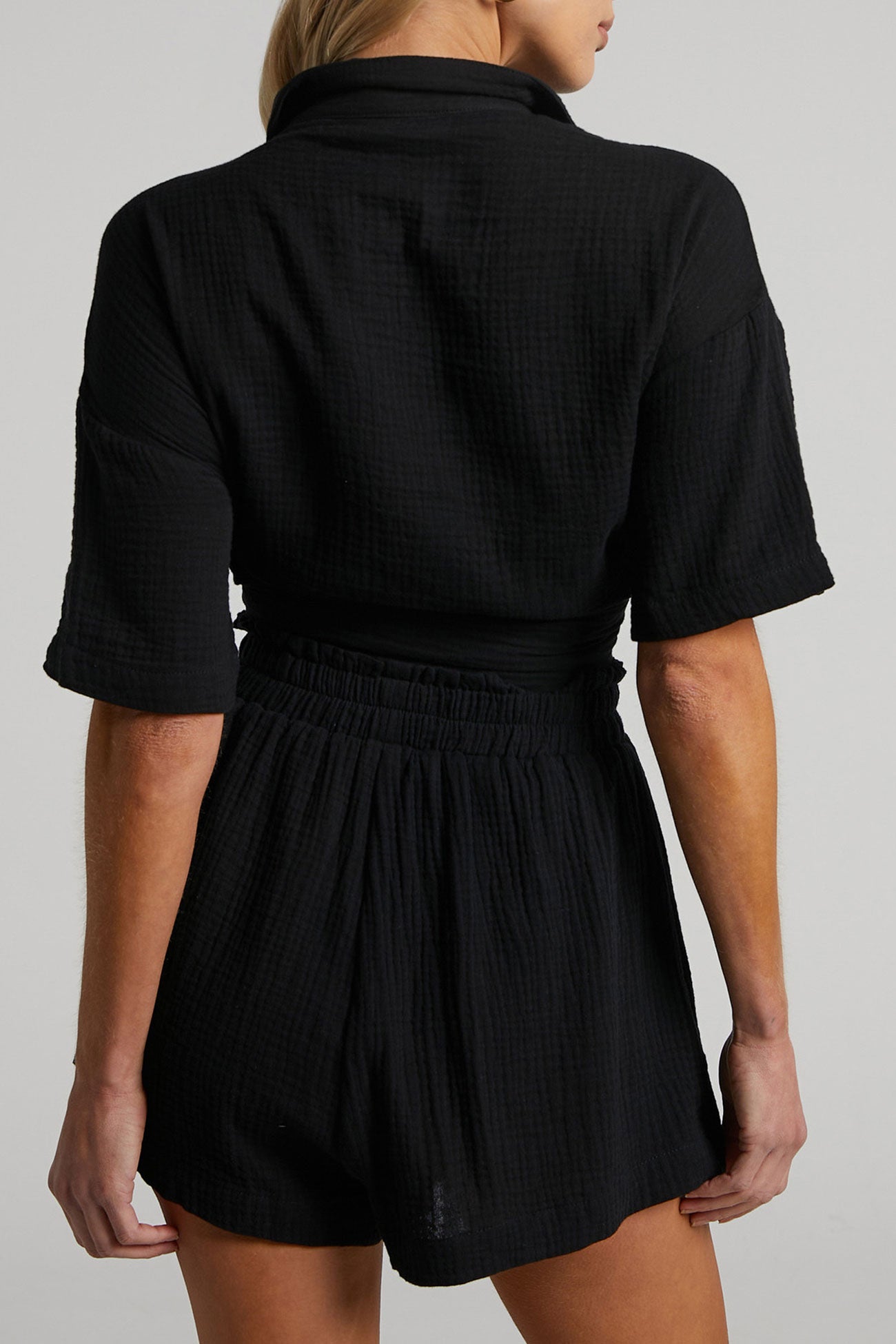 Color Short Sleeve Shirt Cotton Two-piece Shorts Set