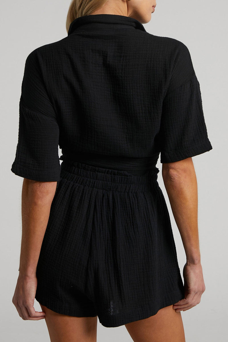 Color Short Sleeve Shirt Cotton Two-piece Shorts Set