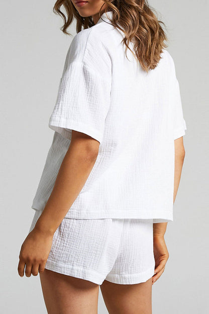 Color Short Sleeve Shirt Cotton Two-piece Shorts Set