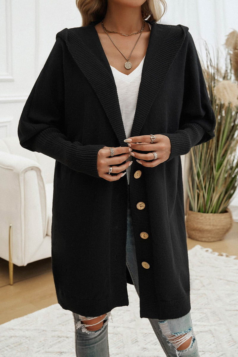 Color Single-breasted Hooded Cardigan