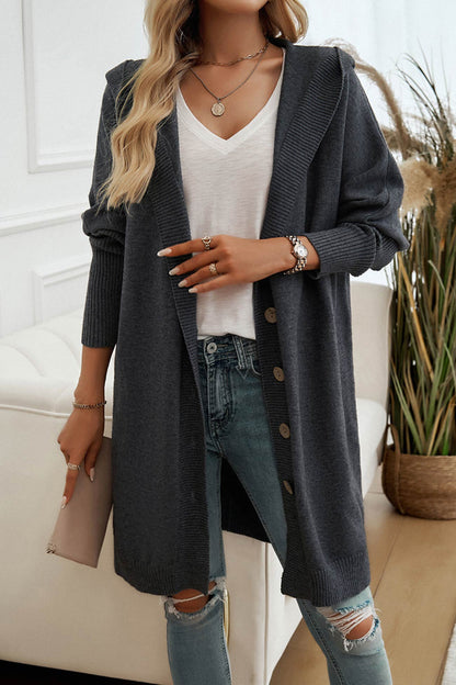 Color Single-breasted Hooded Cardigan