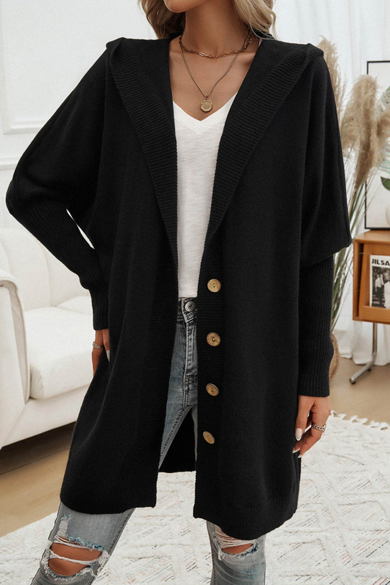 Color Single-breasted Hooded Cardigan