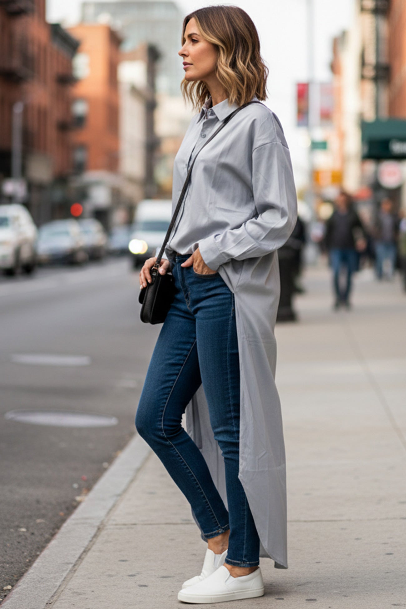 Color Single-breasted Long Blouse