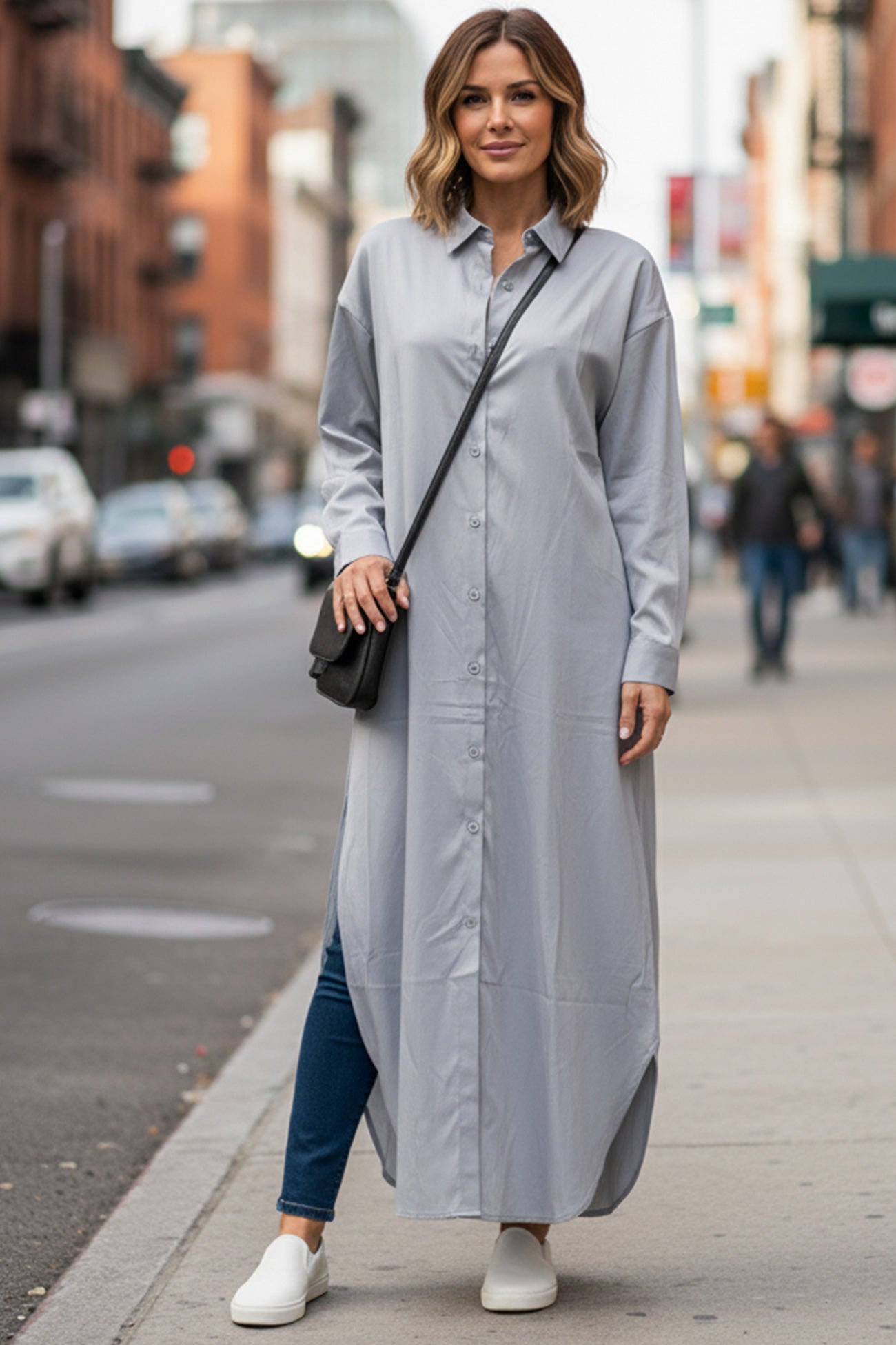 Color Single-breasted Long Blouse