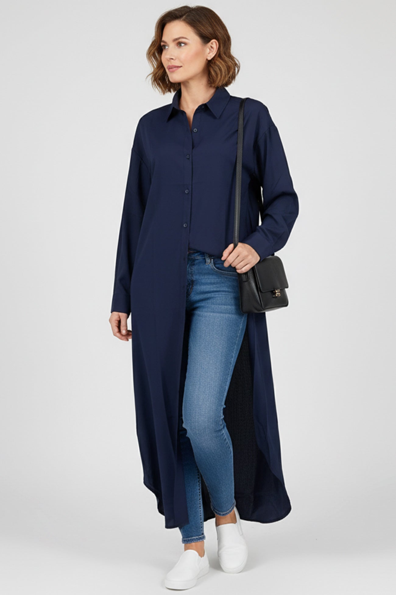 Color Single-breasted Long Blouse
