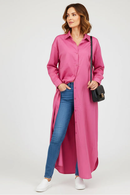 Color Single-breasted Long Blouse