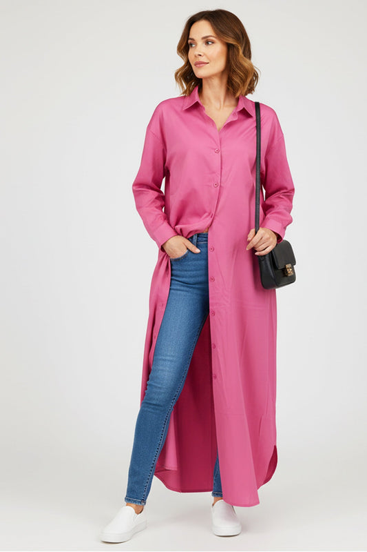 Color Single-breasted Long Blouse