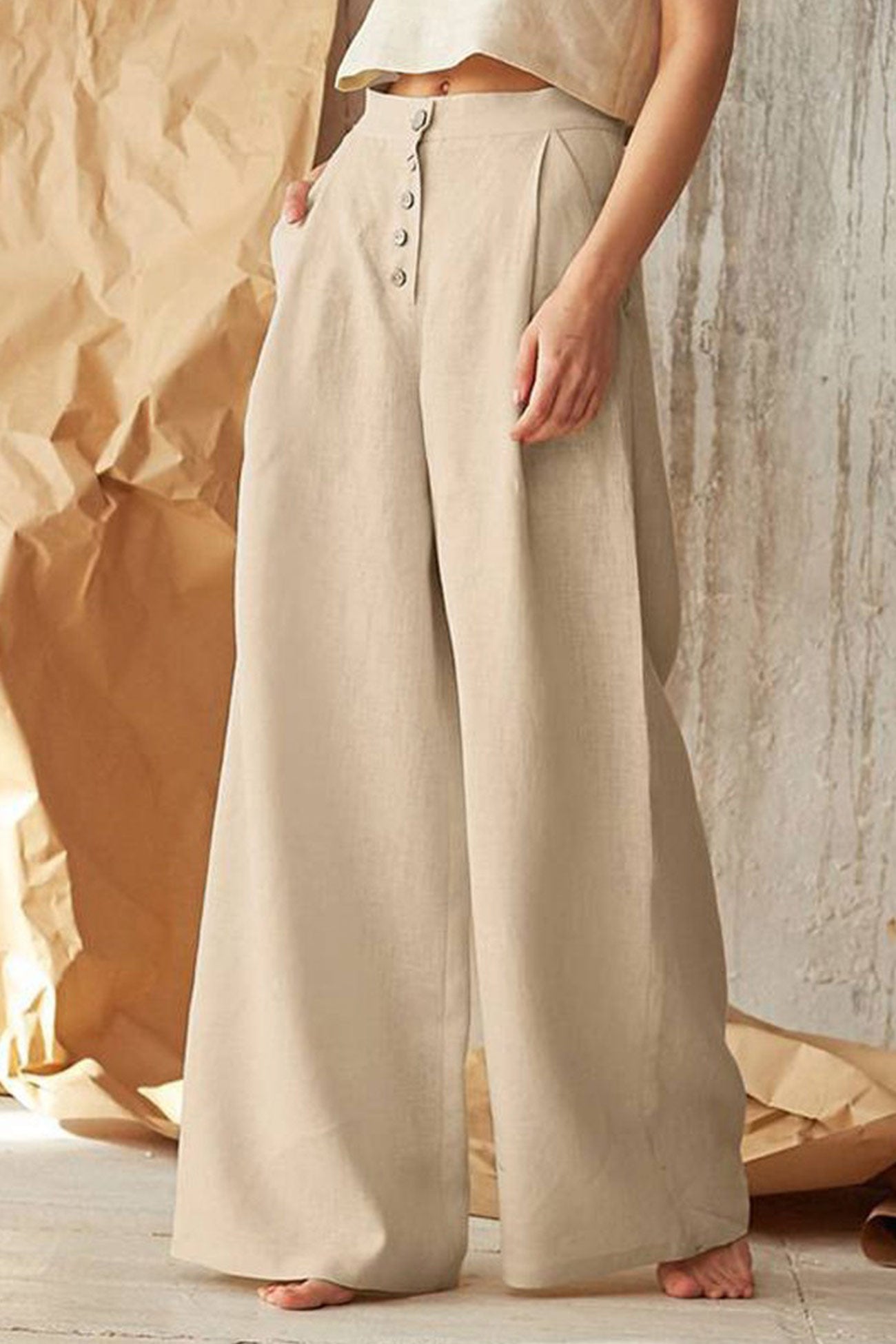 Color Single-breasted Wide Leg Long Pants