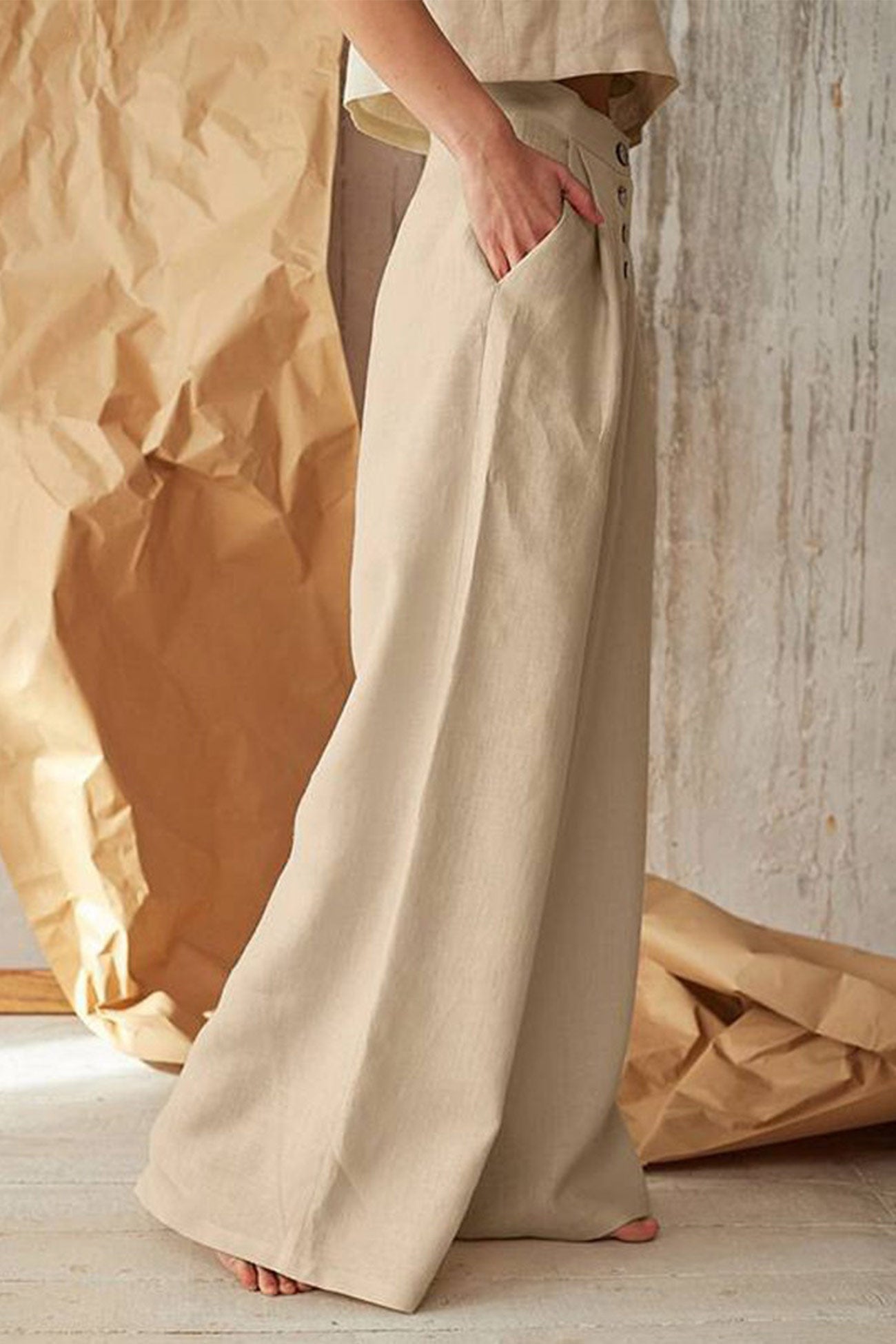 Color Single-breasted Wide Leg Long Pants