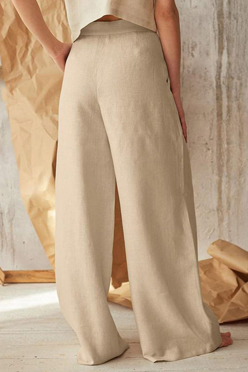 Color Single-breasted Wide Leg Long Pants