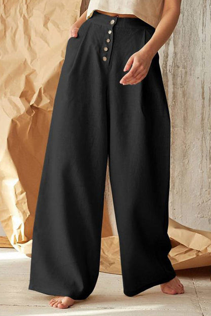 Color Single-breasted Wide Leg Long Pants