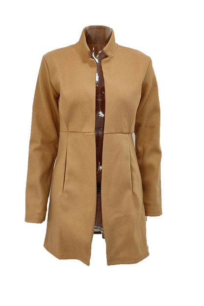 Color Stand Neck Mid-length Plush Coat