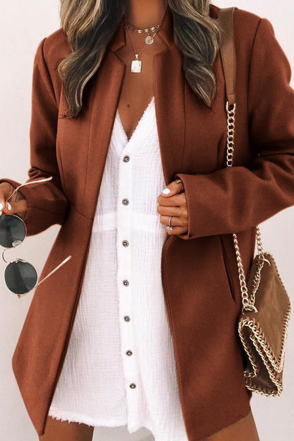 Color Stand Neck Mid-length Plush Coat