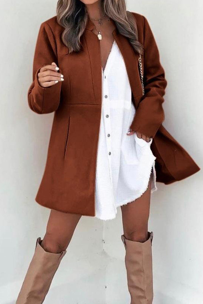 Color Stand Neck Mid-length Plush Coat