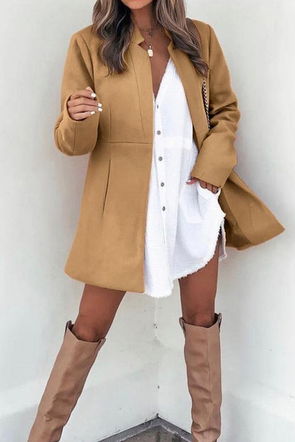Color Stand Neck Mid-length Plush Coat
