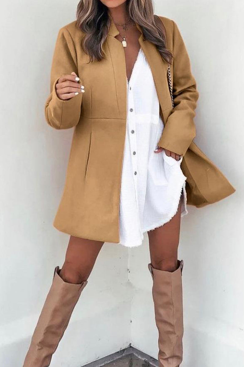 Color Stand Neck Mid-length Plush Coat