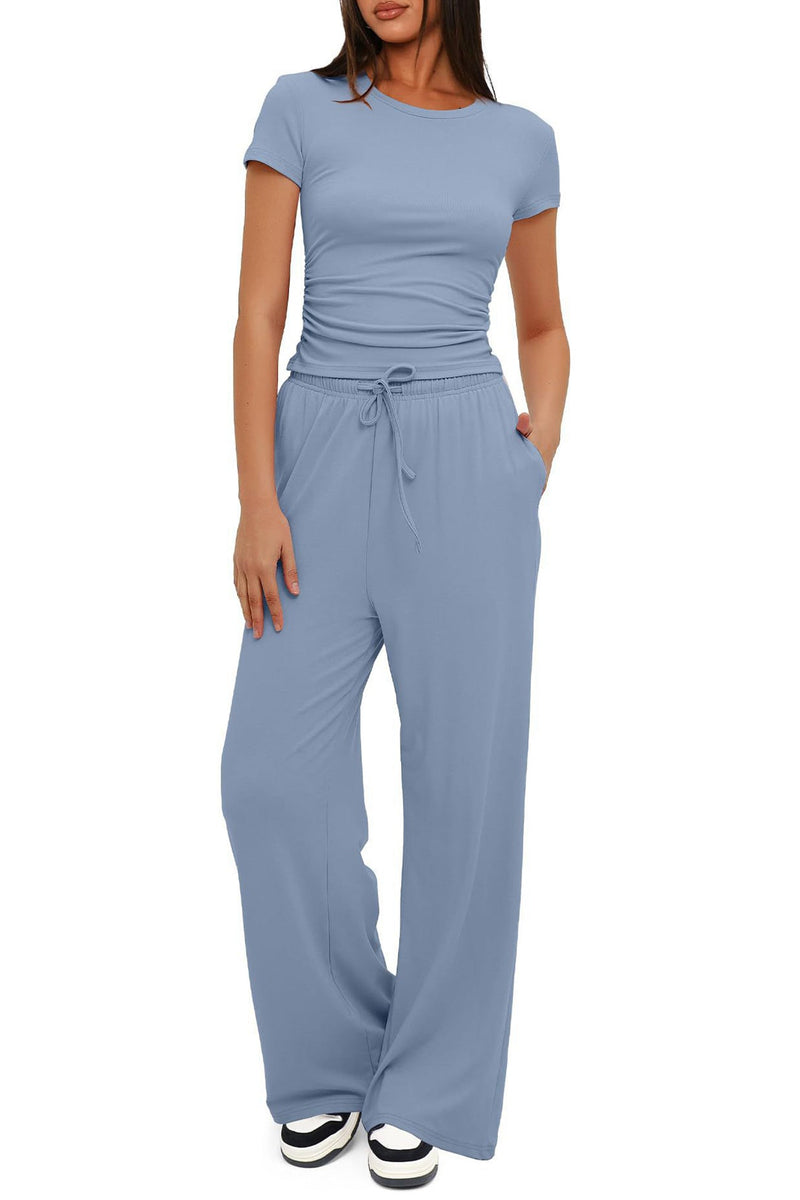 Crew Neck Cotton T-shirt Pants Suits
