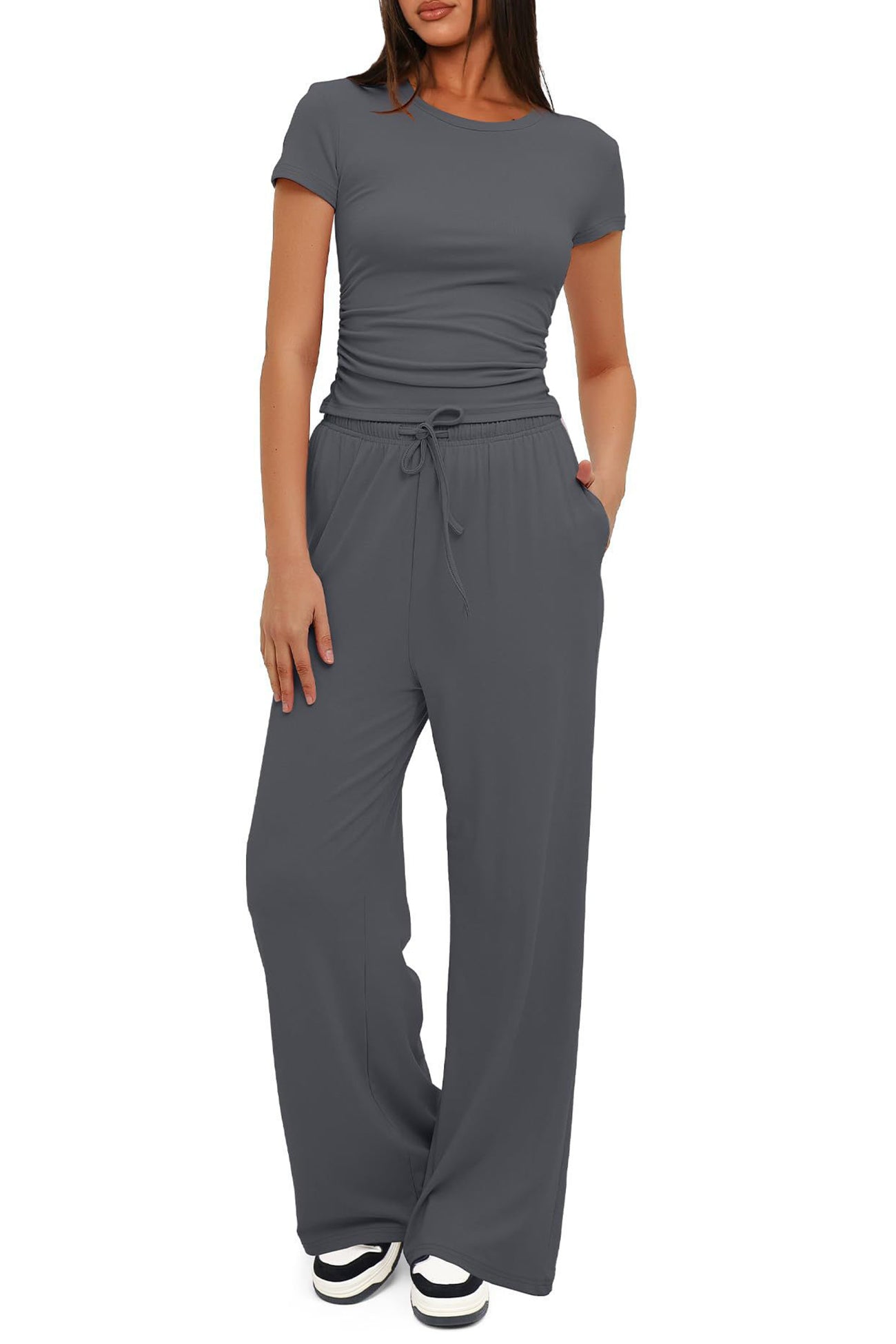 Crew Neck Cotton T-shirt Pants Suits