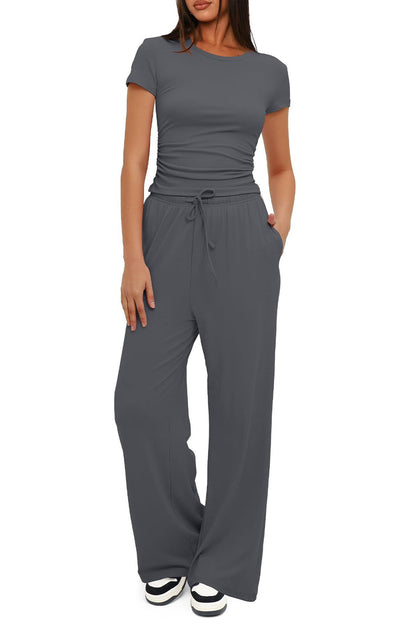 Crew Neck Cotton T-shirt Pants Suits