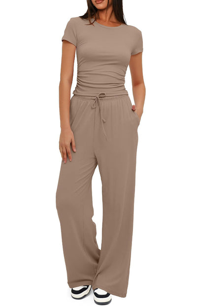 Crew Neck Cotton T-shirt Pants Suits