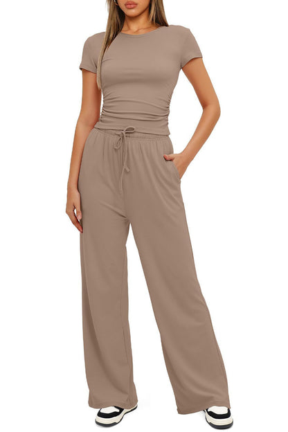 Crew Neck Cotton T-shirt Pants Suits