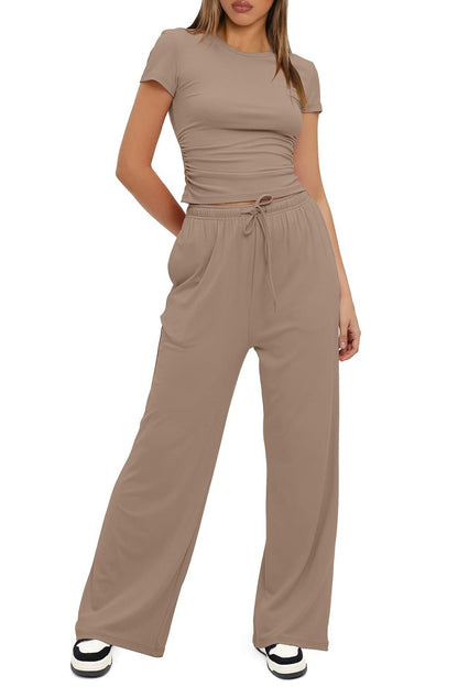 Crew Neck Cotton T-shirt Pants Suits