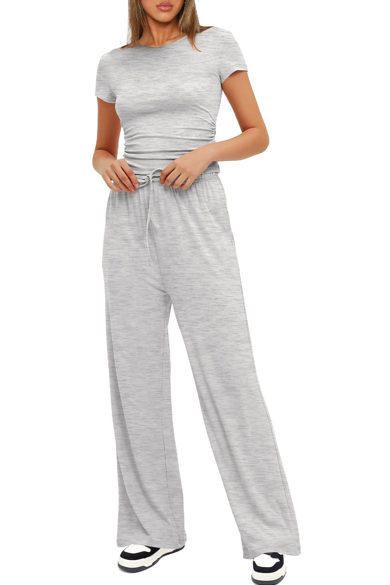 Crew Neck Cotton T-shirt Pants Suits