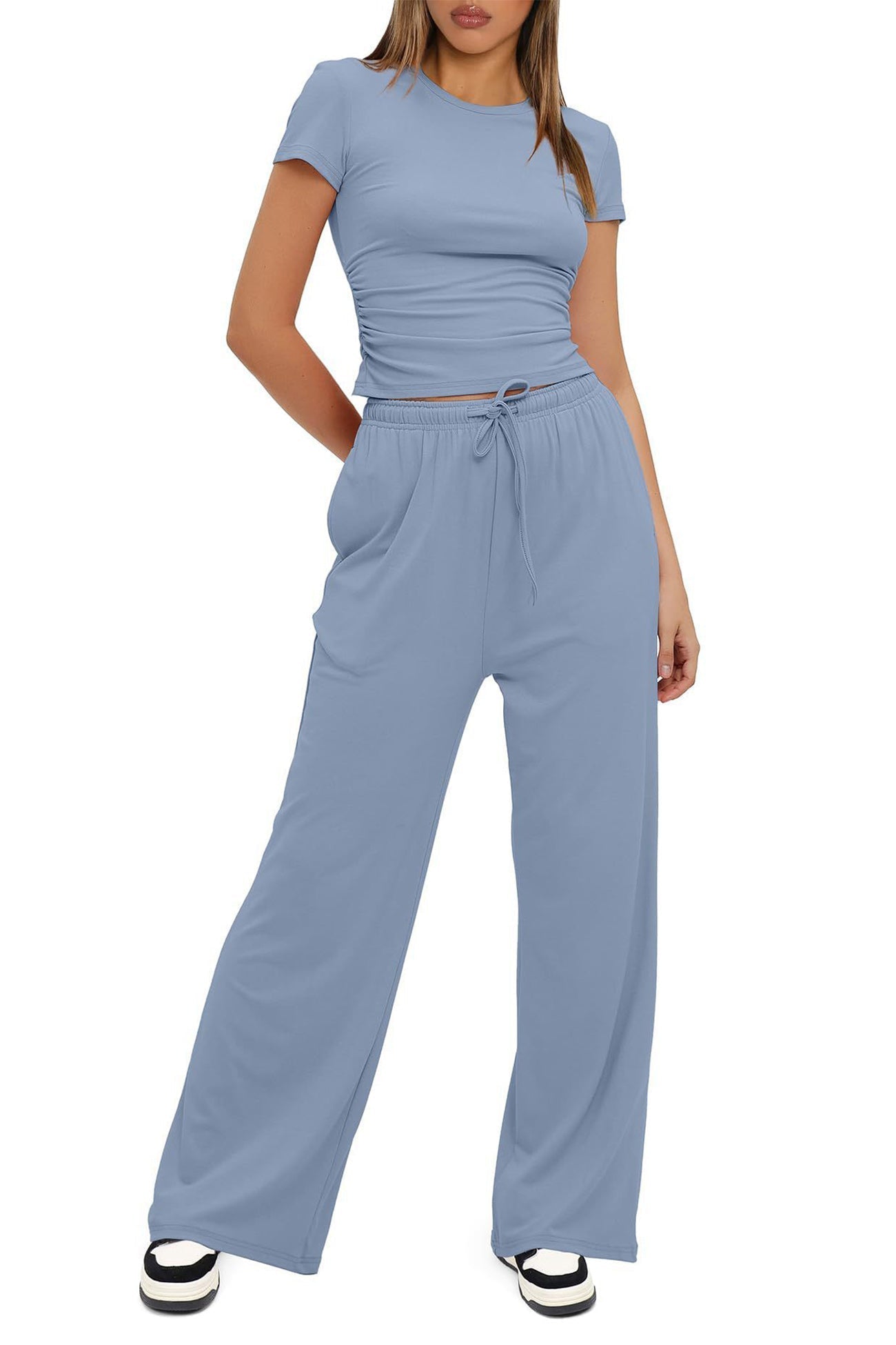 Crew Neck Cotton T-shirt Pants Suits