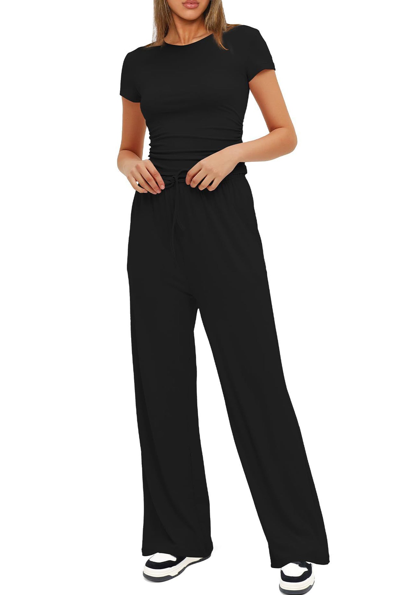 Crew Neck Cotton T-shirt Pants Suits