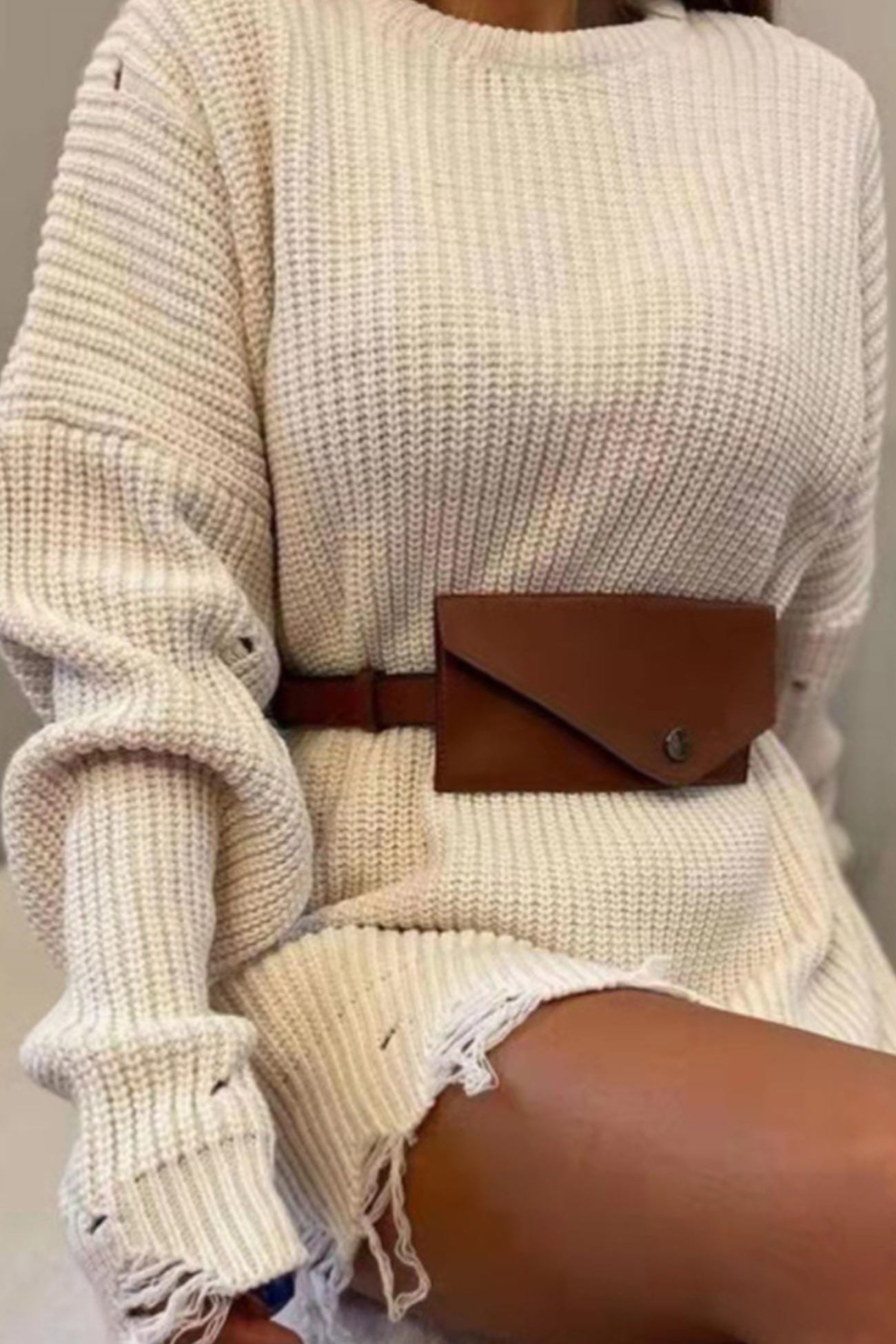 Crew Neck Distressed Sweater