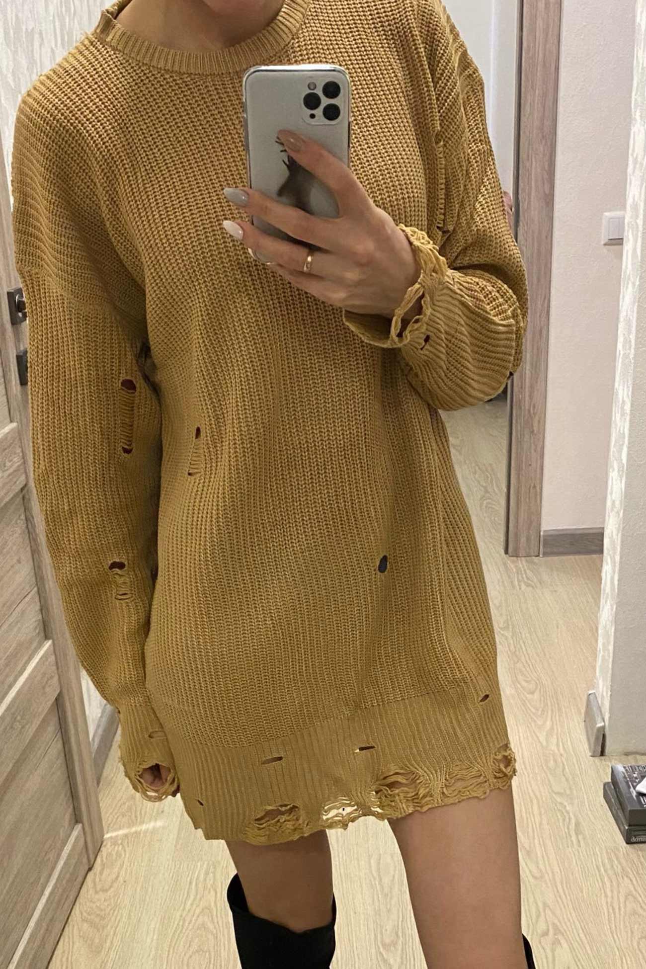 Crew Neck Distressed Sweater