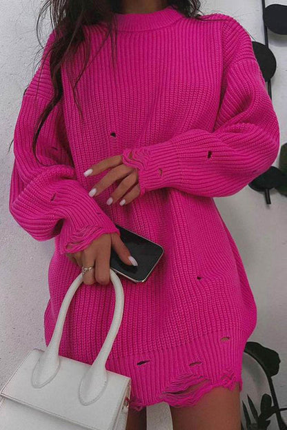 Crew Neck Distressed Sweater